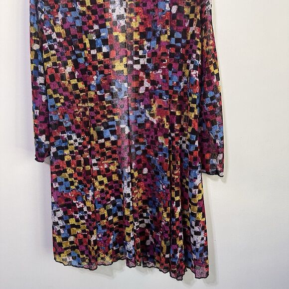 Ali Miles Sheer Open Front Mesh Cardigan Kimono M Colorful Art Casual Party Top - Picture 9 of 10